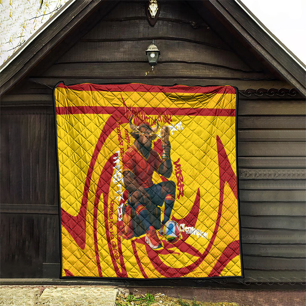Spain Football Bull Mascot Quilt Spanish Pride Champion Soccer Trophy Graffiti