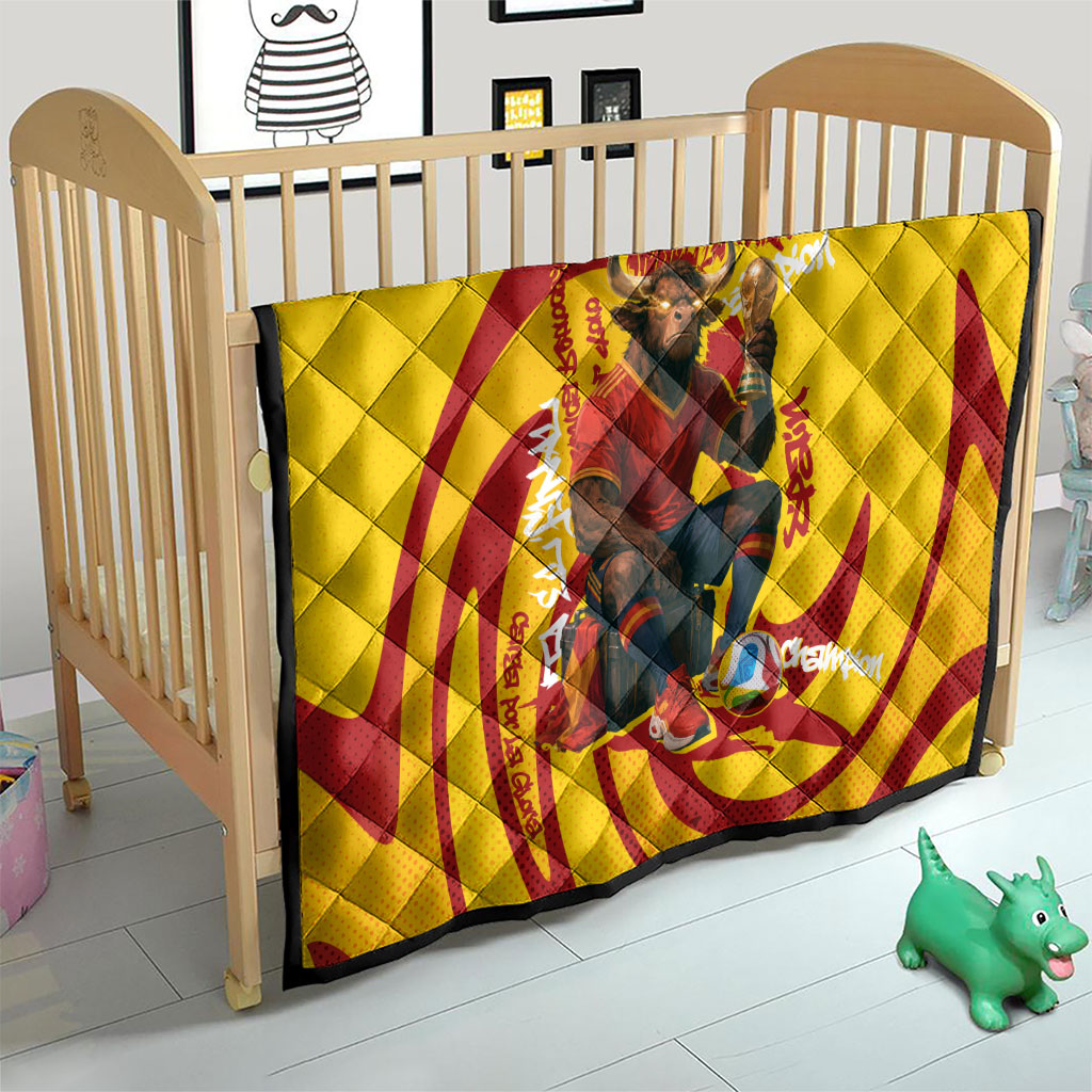 Spain Football Bull Mascot Quilt Spanish Pride Champion Soccer Trophy Graffiti