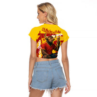 Spain Football Bull Mascot Raglan Cropped T Shirt Spanish Pride Champion Soccer Trophy Graffiti