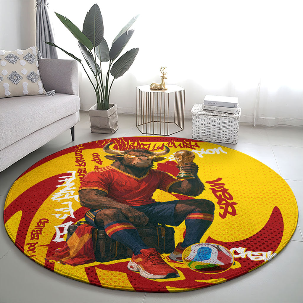 Spain Football Bull Mascot Round Carpet Spanish Pride Champion Soccer Trophy Graffiti