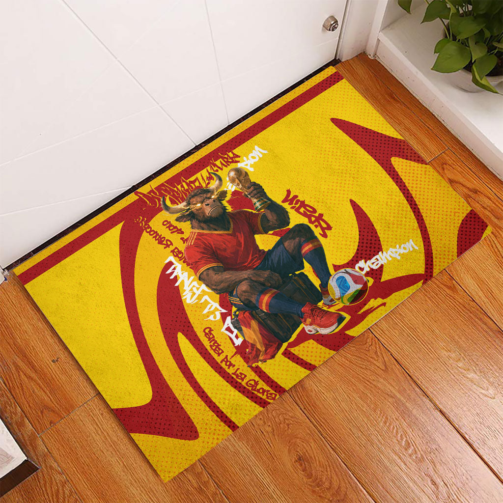 Spain Football Bull Mascot Rubber Doormat Spanish Pride Champion Soccer Trophy Graffiti