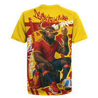 Spain Football Bull Mascot Rugby Jersey Spanish Pride Champion Soccer Trophy Graffiti