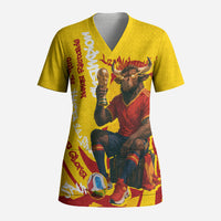Spain Football Bull Mascot Scrub Top Spanish Pride Champion Soccer Trophy Graffiti