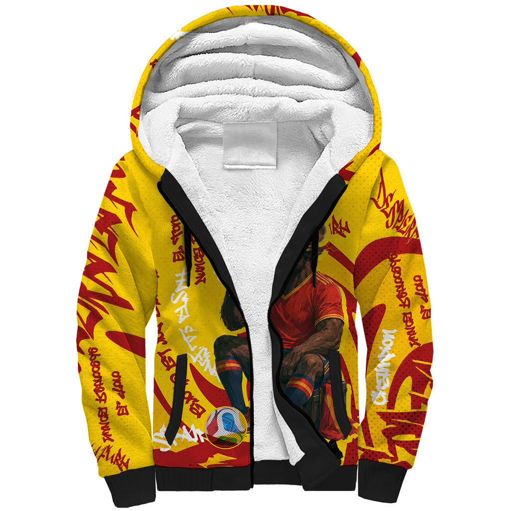Spain Football Bull Mascot Sherpa Hoodie Spanish Pride Champion Soccer Trophy Graffiti