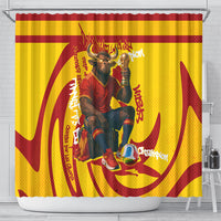 Spain Football Bull Mascot Shower Curtain Spanish Pride Champion Soccer Trophy Graffiti