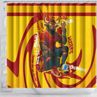 Spain Football Bull Mascot Shower Curtain Spanish Pride Champion Soccer Trophy Graffiti