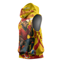 Spain Football Bull Mascot Sleeveless Hoodie Spanish Pride Champion Soccer Trophy Graffiti
