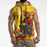 Spain Football Bull Mascot Sleeveless Hoodie Spanish Pride Champion Soccer Trophy Graffiti