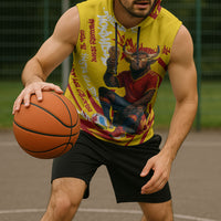 Spain Football Bull Mascot Sleeveless Hoodie Spanish Pride Champion Soccer Trophy Graffiti