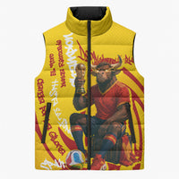 Spain Football Bull Mascot Sleeveless Puffer Jacket Spanish Pride Champion Soccer Trophy Graffiti