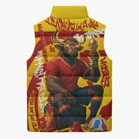 Spain Football Bull Mascot Sleeveless Puffer Jacket Spanish Pride Champion Soccer Trophy Graffiti