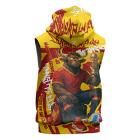 Spain Football Bull Mascot Sleeveless Zip Hoodie Spanish Pride Champion Soccer Trophy Graffiti