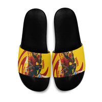Spain Football Bull Mascot Slide Sandals Spanish Pride Champion Soccer Trophy Graffiti