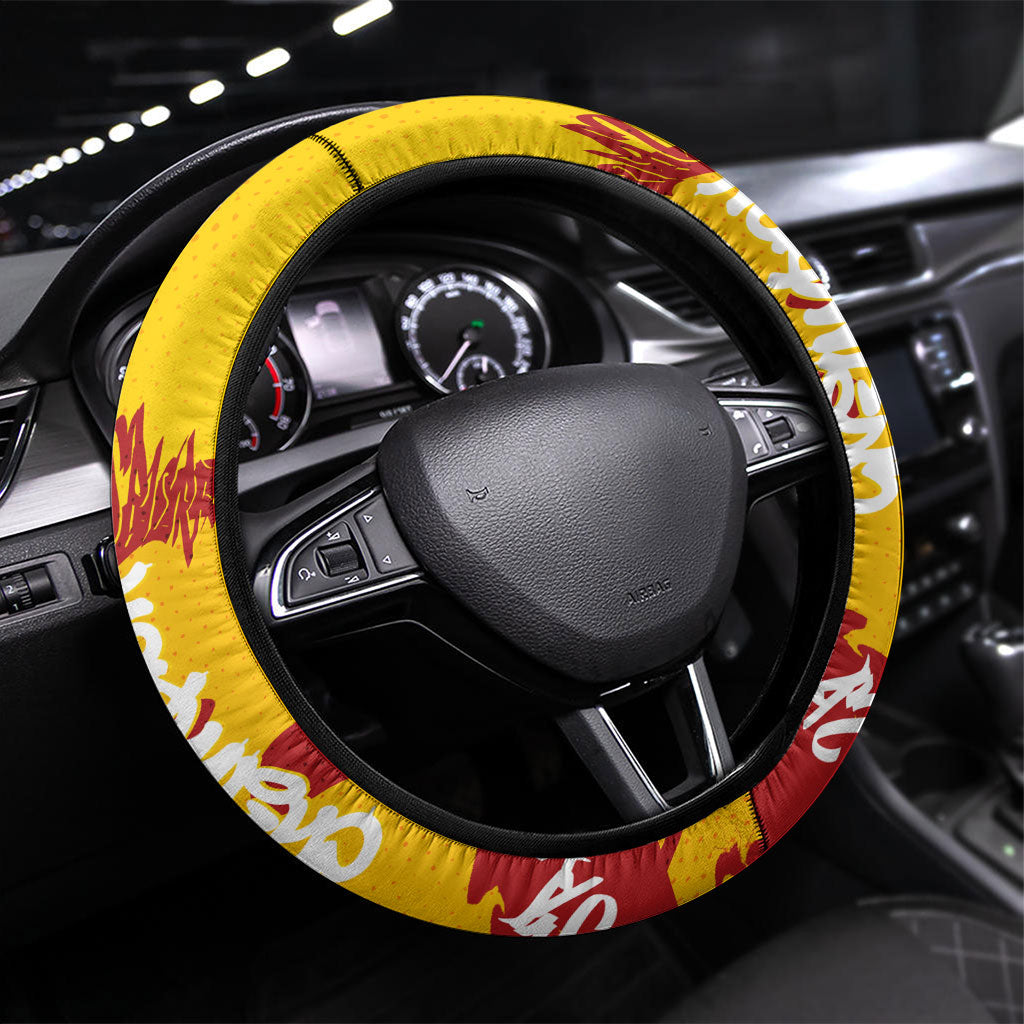 Spain Football Bull Mascot Steering Wheel Cover Spanish Pride Champion Soccer Trophy Graffiti