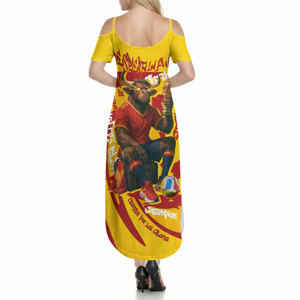 Spain Football Bull Mascot Summer Maxi Dress Spanish Pride Champion Soccer Trophy Graffiti