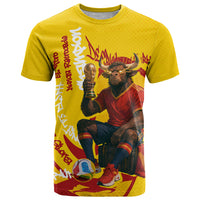 Spain Football Bull Mascot T Shirt Spanish Pride Champion Soccer Trophy Graffiti