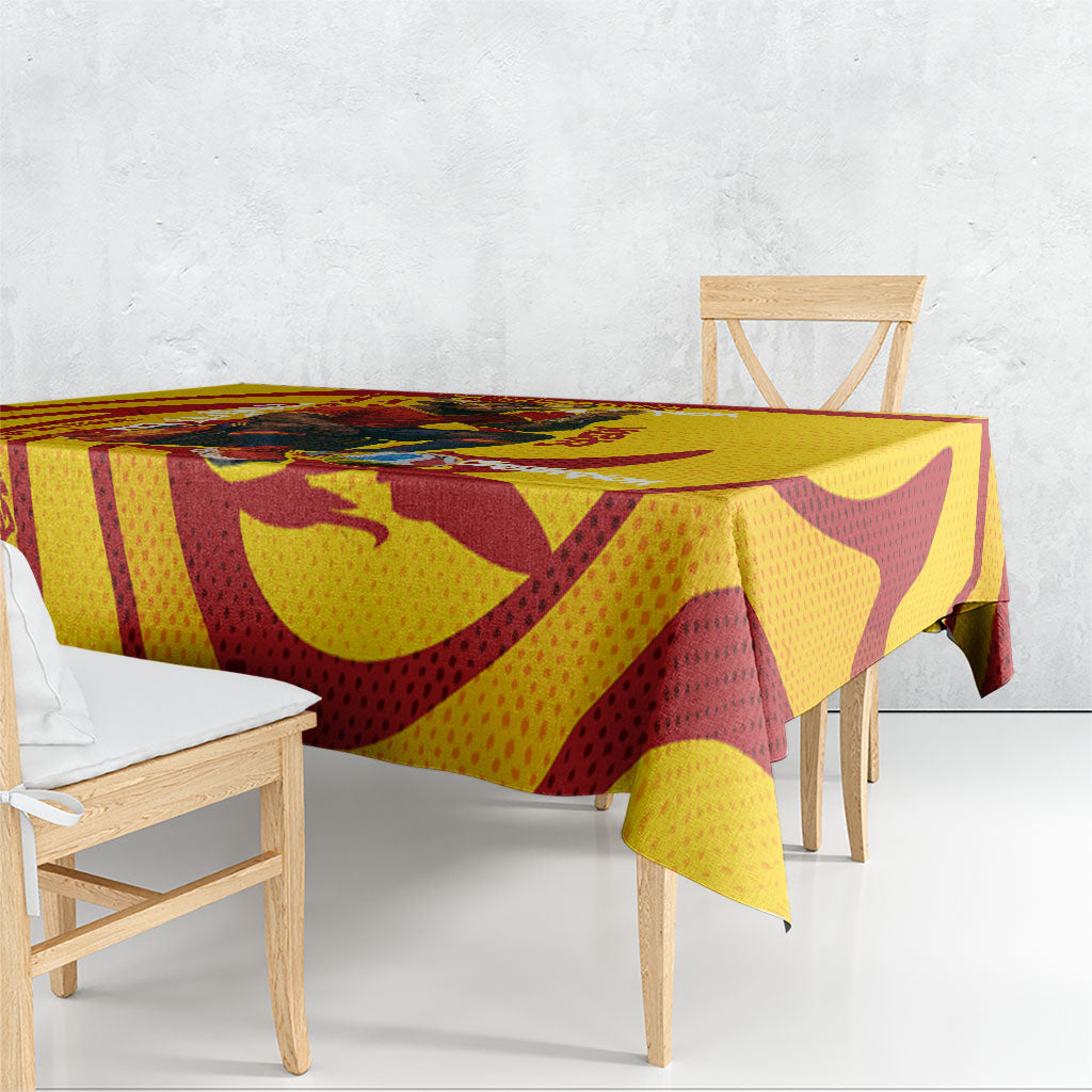 Spain Football Bull Mascot Tablecloth Spanish Pride Champion Soccer Trophy Graffiti