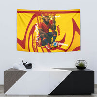 Spain Football Bull Mascot Tapestry Spanish Pride Champion Soccer Trophy Graffiti