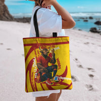 Spain Football Bull Mascot Tote Bag Spanish Pride Champion Soccer Trophy Graffiti