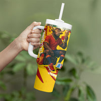 Spain Football Bull Mascot Tumbler With Handle Spanish Pride Champion Soccer Trophy Graffiti