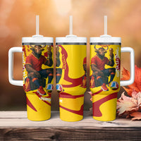 Spain Football Bull Mascot Tumbler With Handle Spanish Pride Champion Soccer Trophy Graffiti