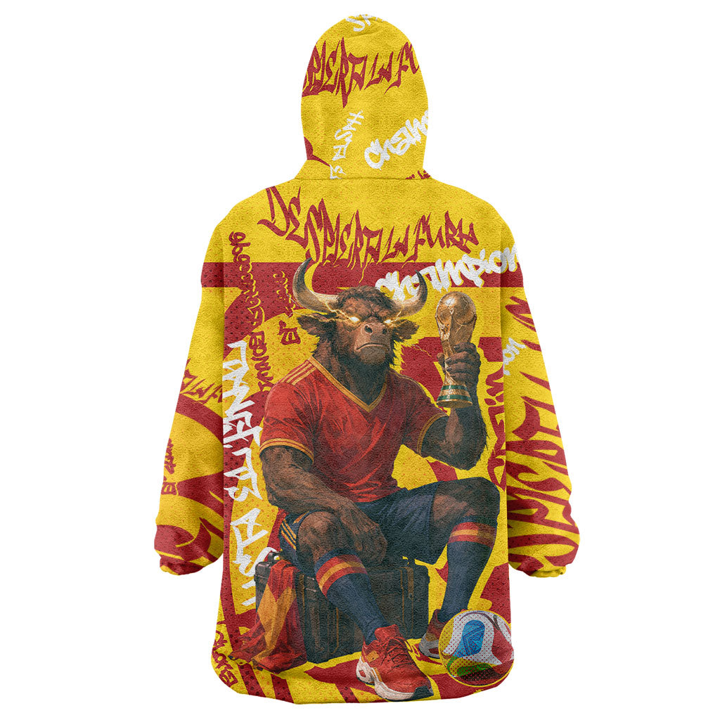 Spain Football Bull Mascot Wearable Blanket Hoodie Spanish Pride Champion Soccer Trophy Graffiti