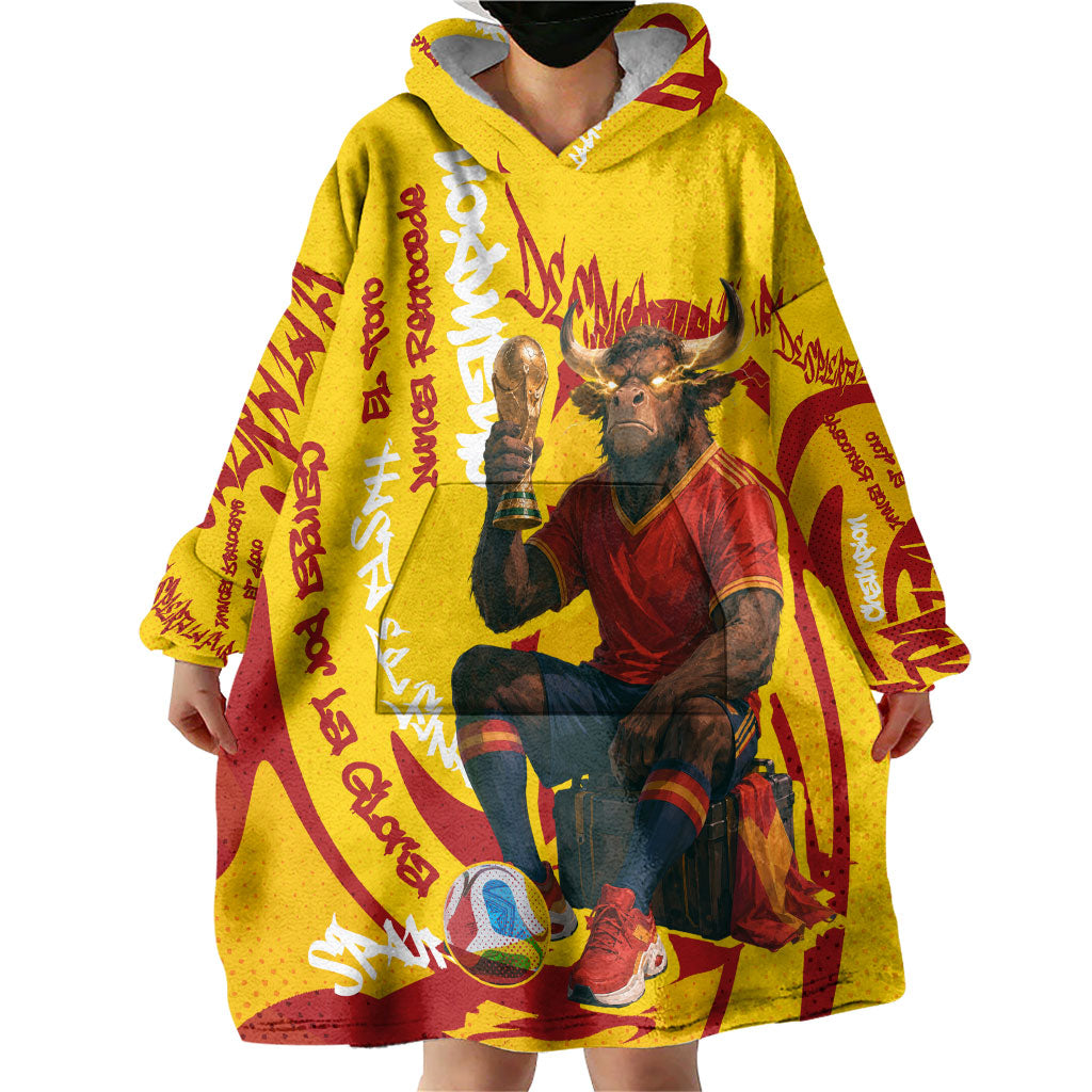 Spain Football Bull Mascot Wearable Blanket Hoodie Spanish Pride Champion Soccer Trophy Graffiti