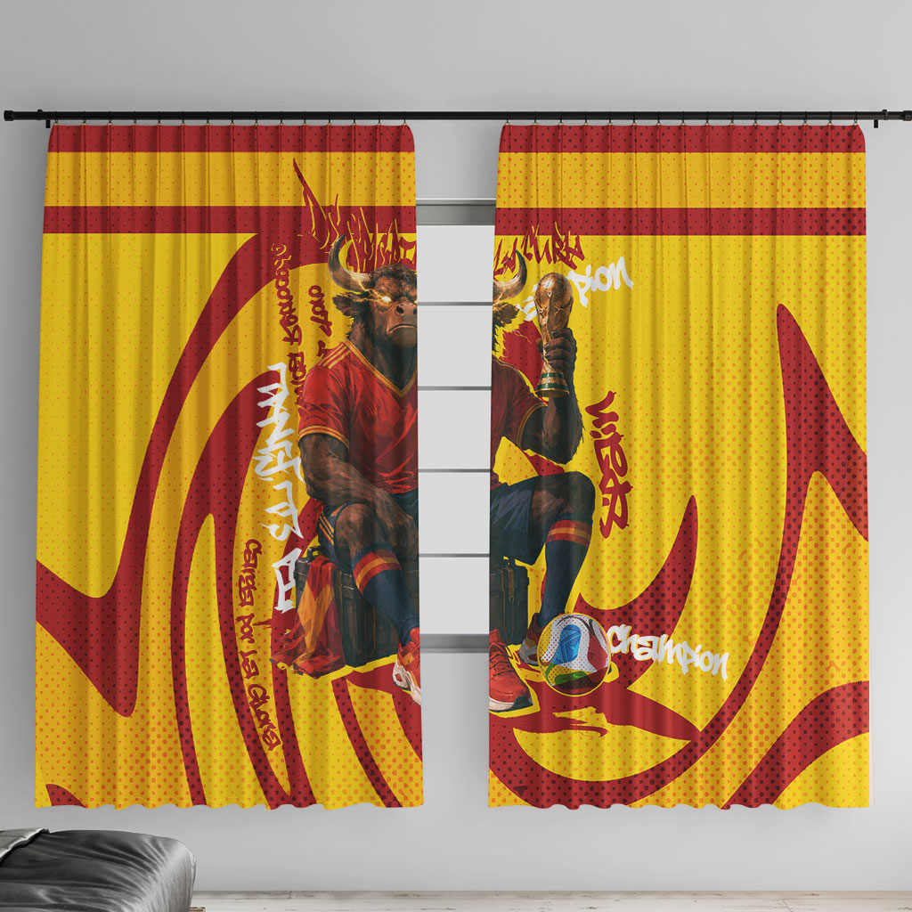 Spain Football Bull Mascot Window Curtain Spanish Pride Champion Soccer Trophy Graffiti