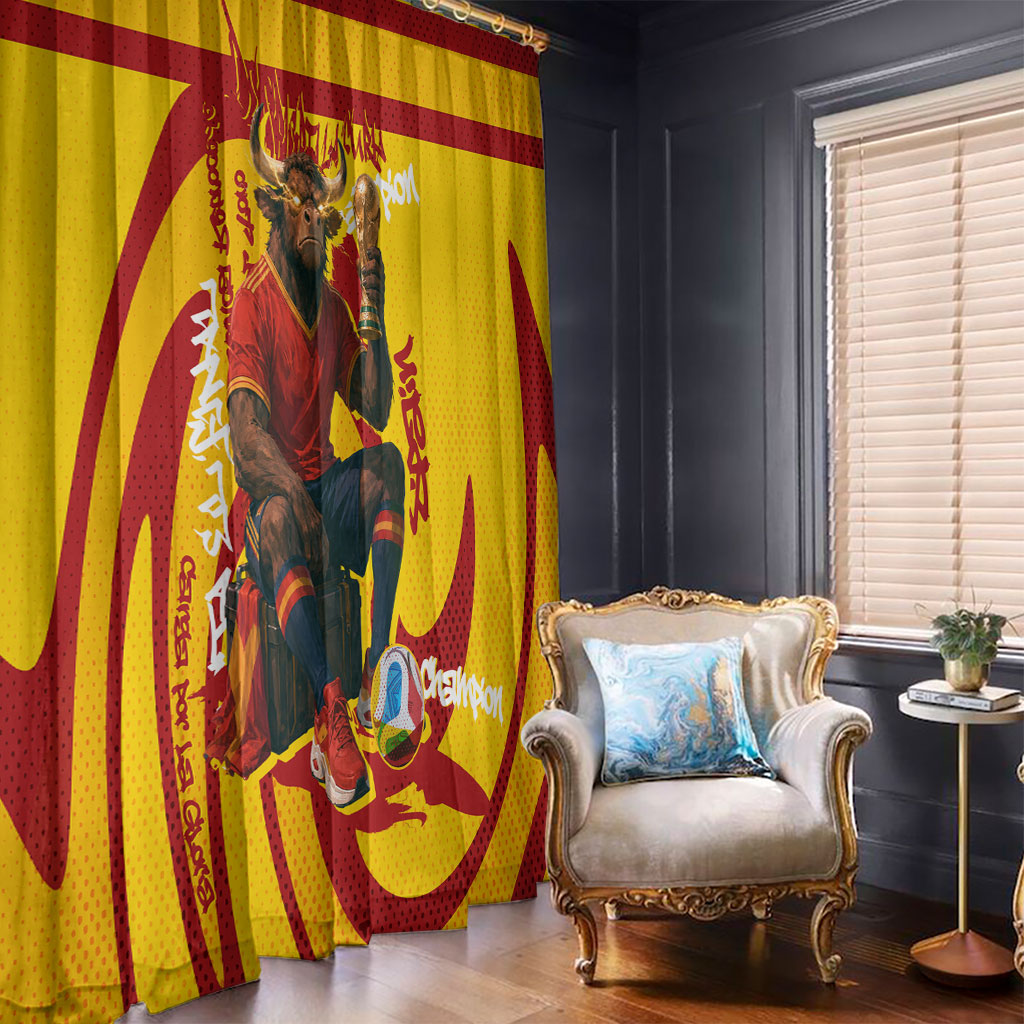 Spain Football Bull Mascot Window Curtain Spanish Pride Champion Soccer Trophy Graffiti