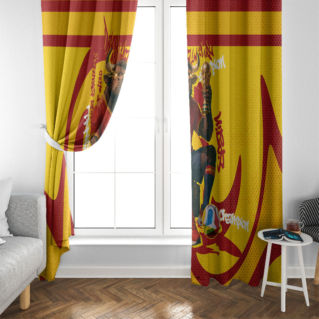 Spain Football Bull Mascot Window Curtain Spanish Pride Champion Soccer Trophy Graffiti