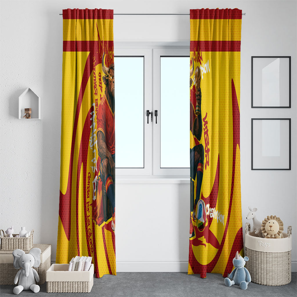 Spain Football Bull Mascot Window Curtain Spanish Pride Champion Soccer Trophy Graffiti