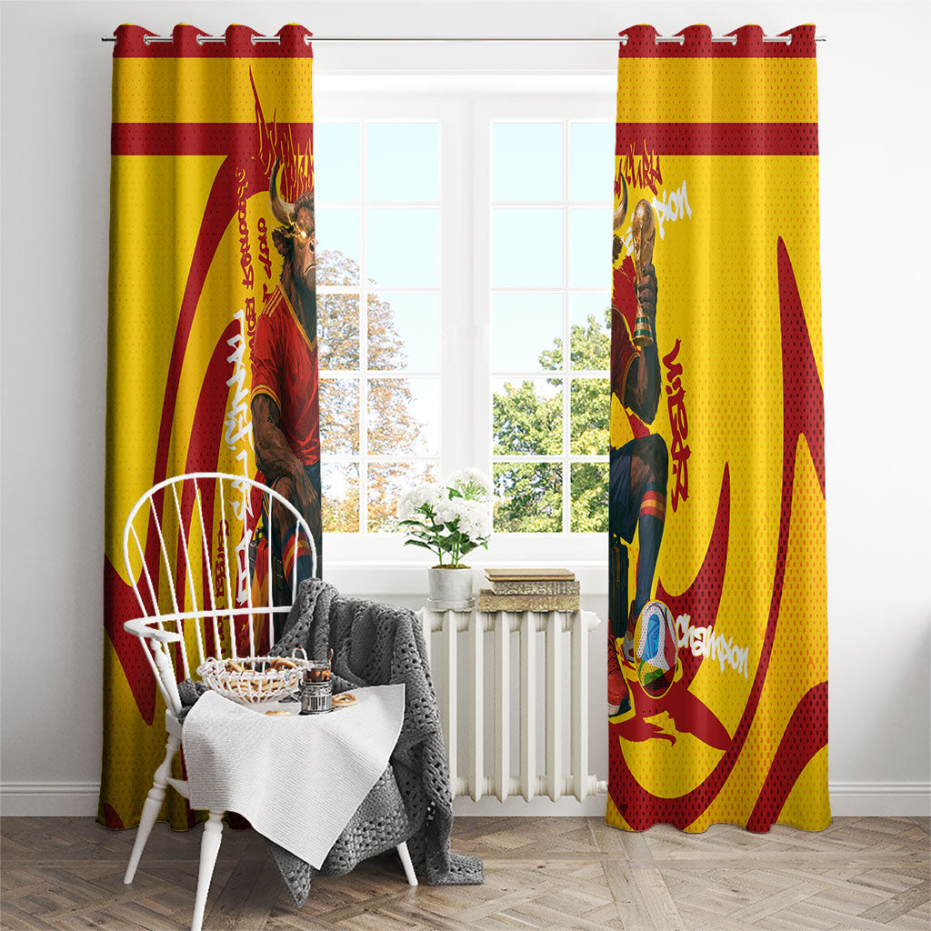 Spain Football Bull Mascot Window Curtain Spanish Pride Champion Soccer Trophy Graffiti