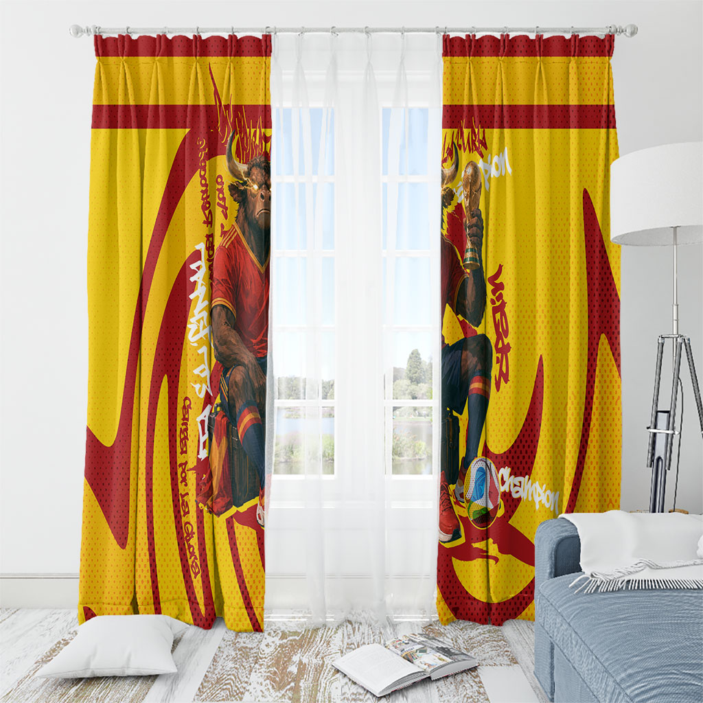 Spain Football Bull Mascot Window Curtain Spanish Pride Champion Soccer Trophy Graffiti