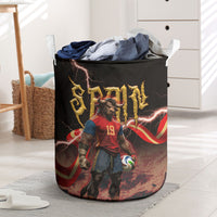 Spain Football Laundry Basket Spanish Pride Bull Mascot Gothic Metal Lightning Storm