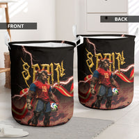 Spain Football Laundry Basket Spanish Pride Bull Mascot Gothic Metal Lightning Storm