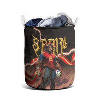 Spain Football Laundry Basket Spanish Pride Bull Mascot Gothic Metal Lightning Storm
