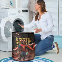 Spain Football Laundry Basket Spanish Pride Bull Mascot Gothic Metal Lightning Storm