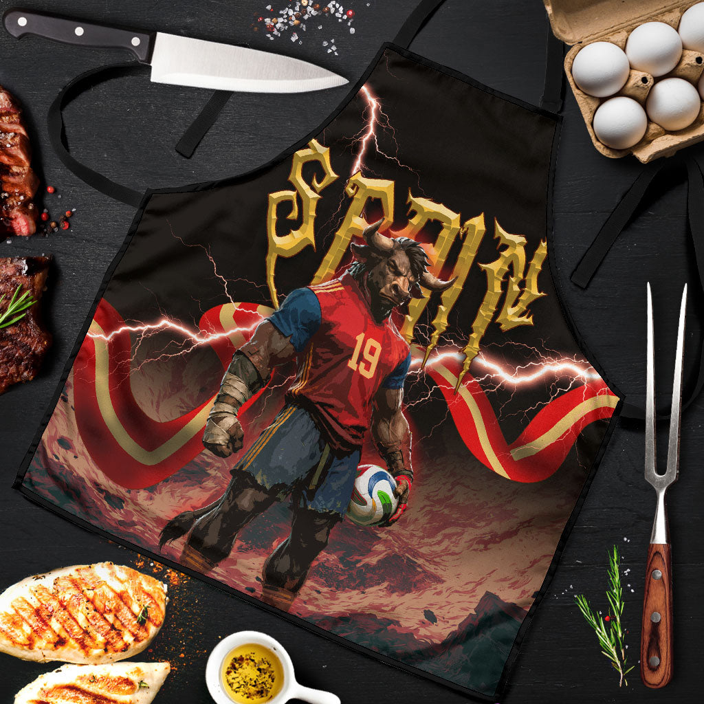 Spain Football Apron Spanish Pride Bull Mascot Gothic Metal Lightning Storm