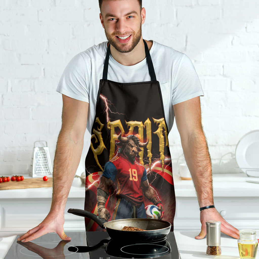Spain Football Apron Spanish Pride Bull Mascot Gothic Metal Lightning Storm