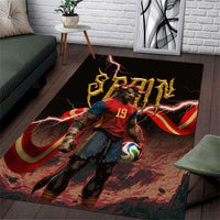 Spain Football Area Rug Spanish Pride Bull Mascot Gothic Metal Lightning Storm