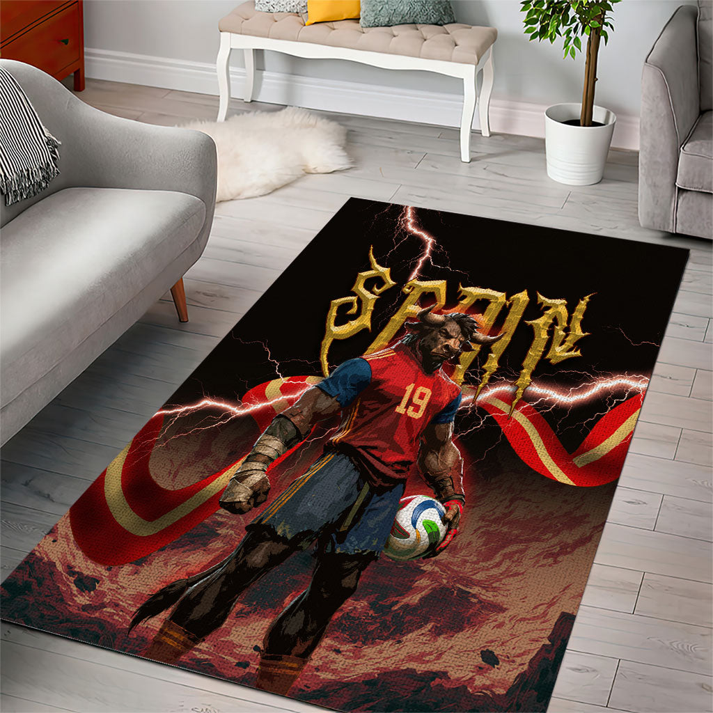 Spain Football Area Rug Spanish Pride Bull Mascot Gothic Metal Lightning Storm