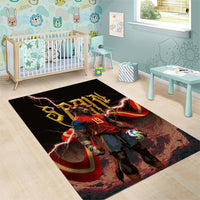 Spain Football Area Rug Spanish Pride Bull Mascot Gothic Metal Lightning Storm