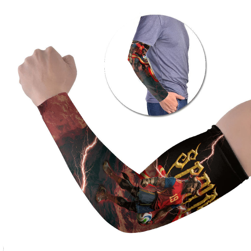 Spain Football Arm Sleeves Spanish Pride Bull Mascot Gothic Metal Lightning Storm