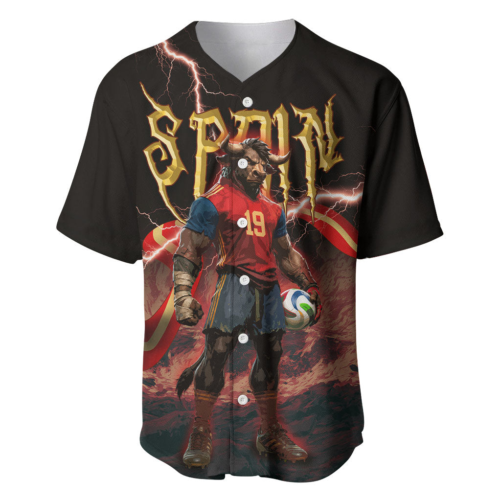 Spain Football Baseball Jersey Spanish Pride Bull Mascot Gothic Metal Lightning Storm