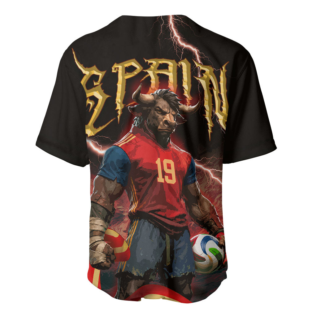 Spain Football Baseball Jersey Spanish Pride Bull Mascot Gothic Metal Lightning Storm
