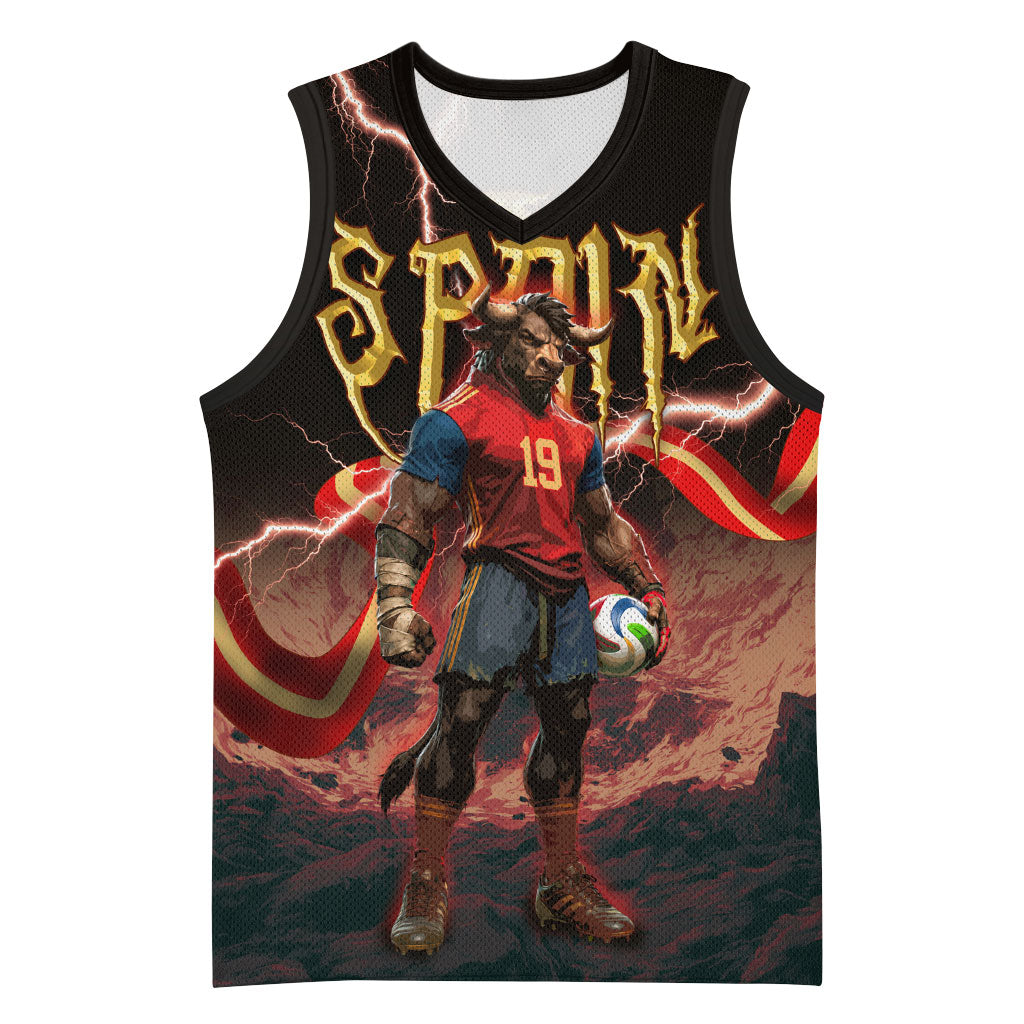 Spain Football Basketball Jersey Spanish Pride Bull Mascot Gothic Metal Lightning Storm
