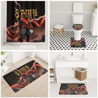 Spain Football Bathroom Set Spanish Pride Bull Mascot Gothic Metal Lightning Storm