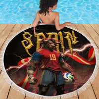 Spain Football Beach Blanket Spanish Pride Bull Mascot Gothic Metal Lightning Storm