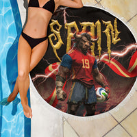 Spain Football Beach Blanket Spanish Pride Bull Mascot Gothic Metal Lightning Storm