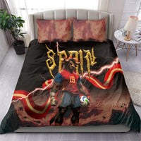 Spain Football Bedding Set Spanish Pride Bull Mascot Gothic Metal Lightning Storm